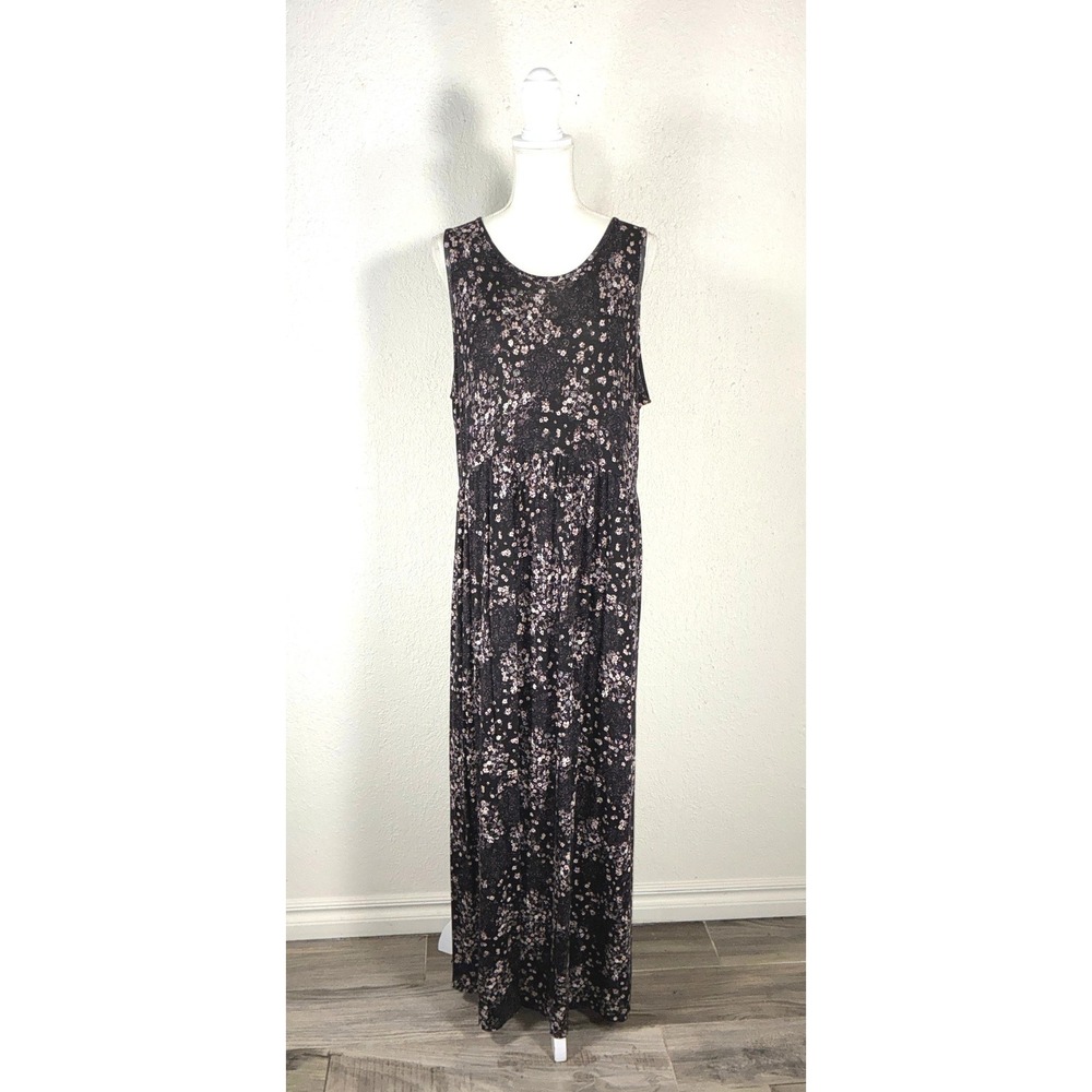 Maurices 24/7 Womens XXL Black Floral Sleeveless Empire Waist Maxi Dress Boho